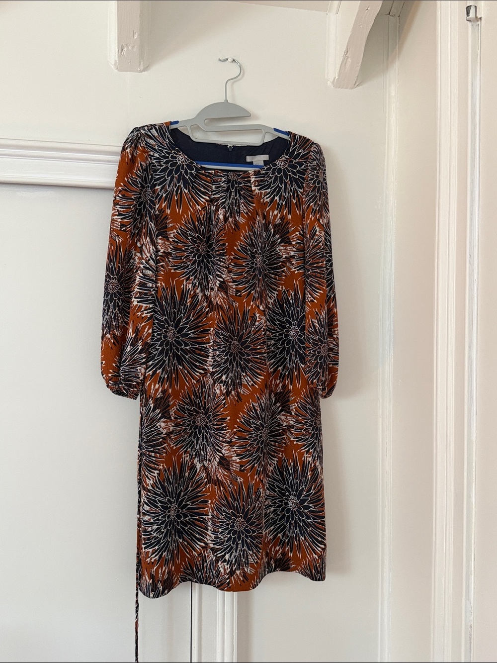 H&M Rust Brown Floral Long-Sleeve Shift Dress